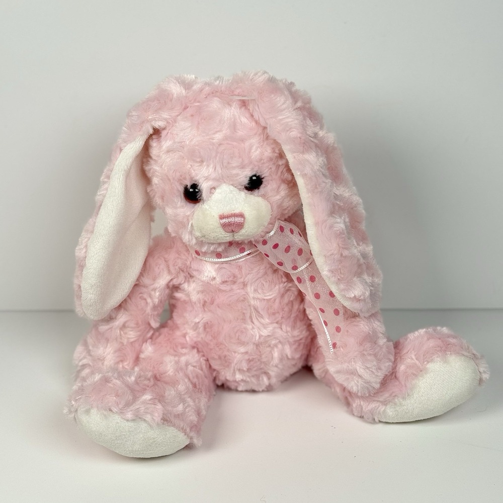 Aurora World Bunny Rabbit Pink White Chenille Soft Floppy Ears Bow Easter